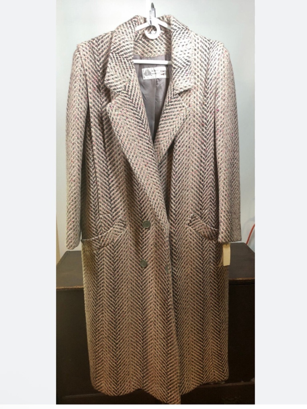 Women's Long pure virgin wool Herringbone Pea Coat - Picture 2 of 8